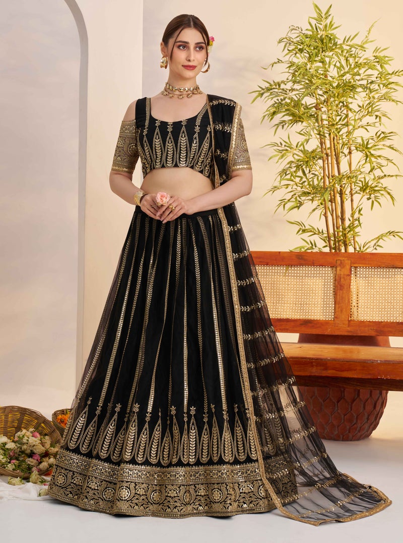 RAAG VARNAM Black Net Fabric Semi-Stiched Lehenga for Women & un-stich blouse - Image 2